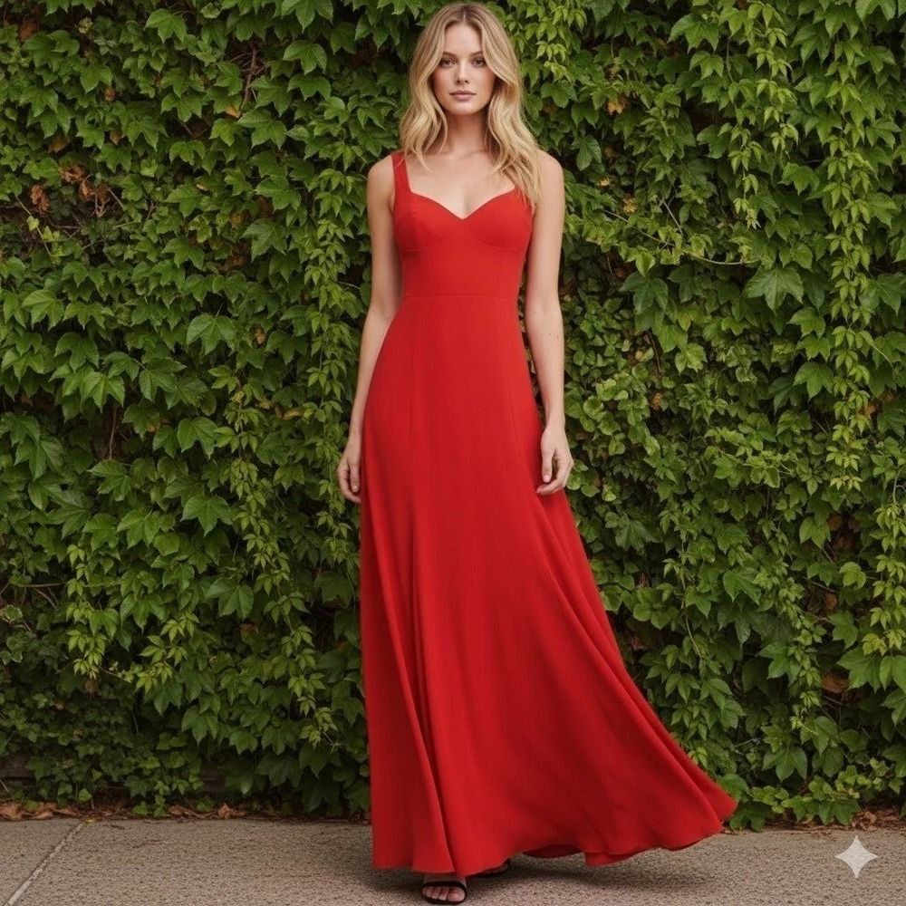NWT Reformation Lecce Dress Sz 8 Cherry Red Sweetheart Maxi Button Back $428